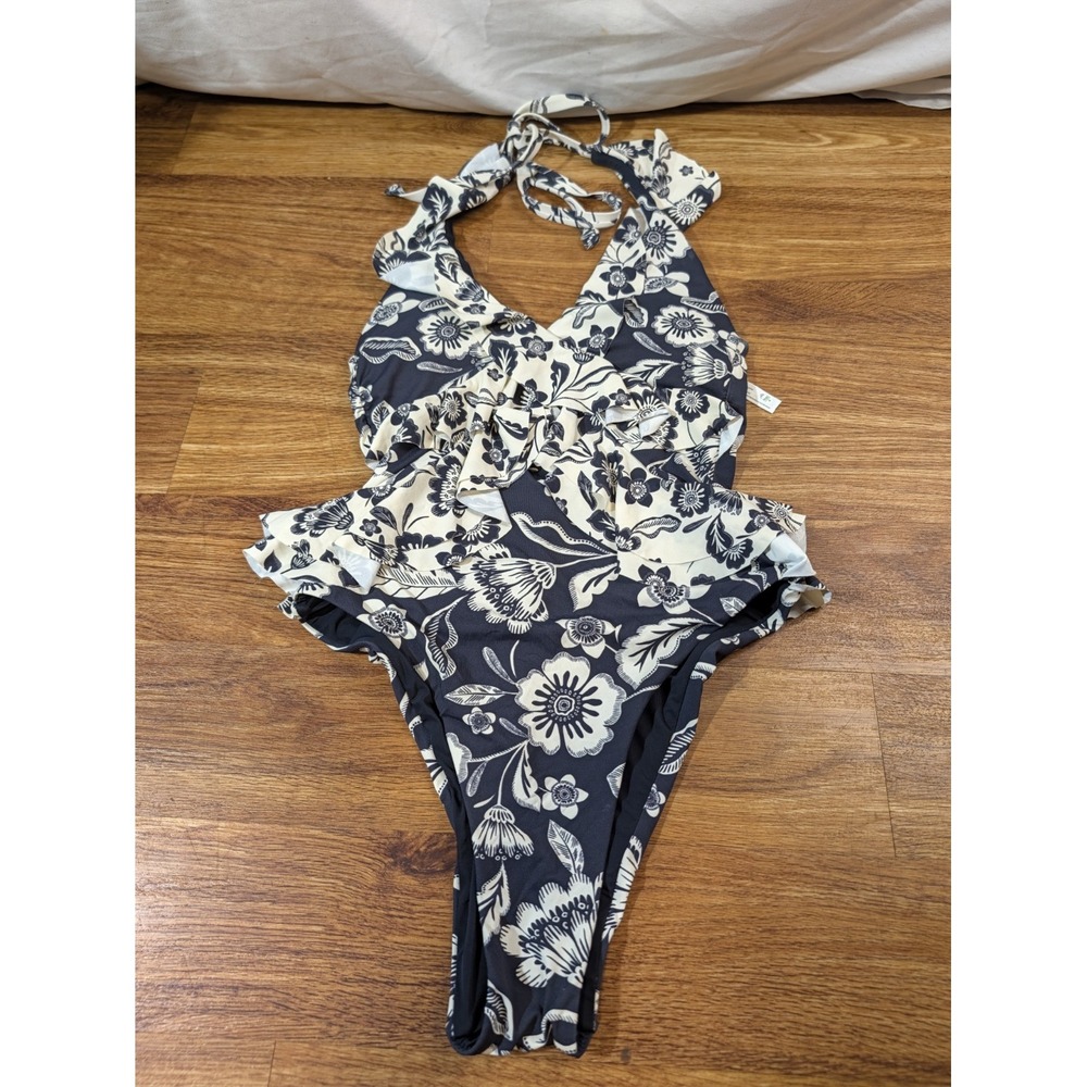 Maeve Anthropologie Size XS Black & White Halter Top 1 Piece Bathingsuit